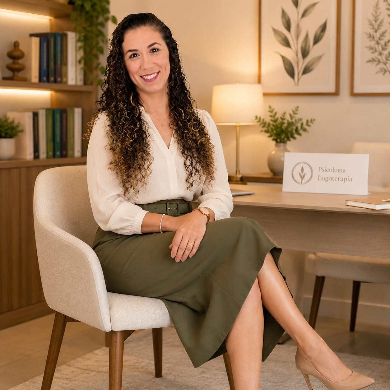 Evelyn Ruas, psicóloga e logoterapeuta, em seu espaço de atendimento